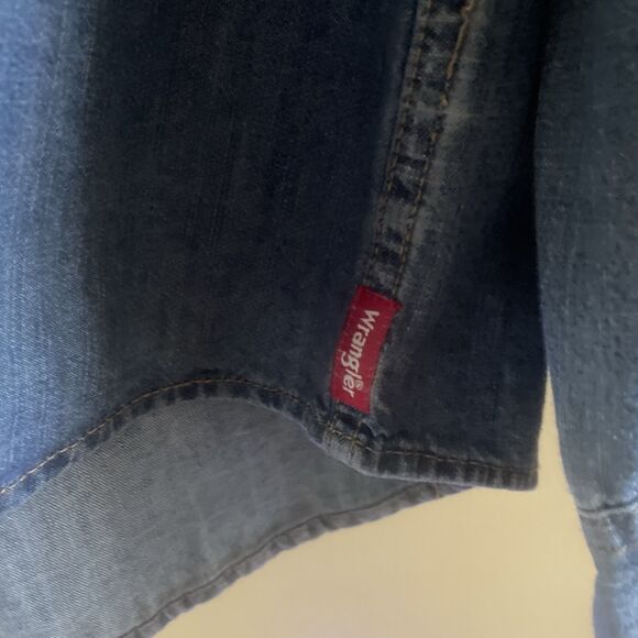 Women’s Denim Wrangler Pearl Snap Front Peace Hope Love Long Sleeve Shirt XL - Picture 6 of 15